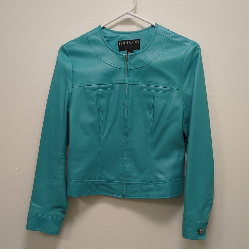 Bernado Electric Blue Leather Jacket - Silver Hardware - Cropped - Full Zip - S